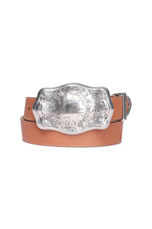 Ralph Lauren Tooled-Buckle Brown Pebbled Calfskin Belt