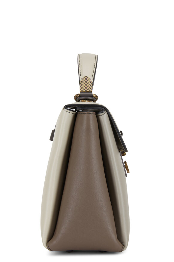 Bottega Veneta - Piazza Steel Gray Leather Small Top Handle Bag