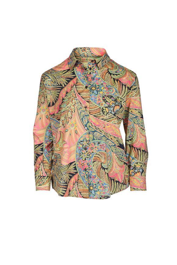 Etro Multicolor Paisley Print Silk Button Up Shirt