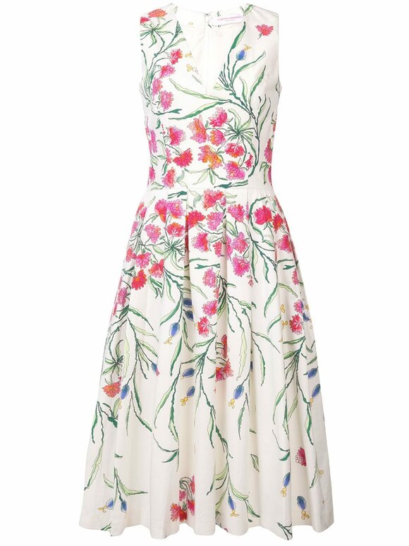 Carolina Herrera - Floral Sleeveless V-Neck Dress
