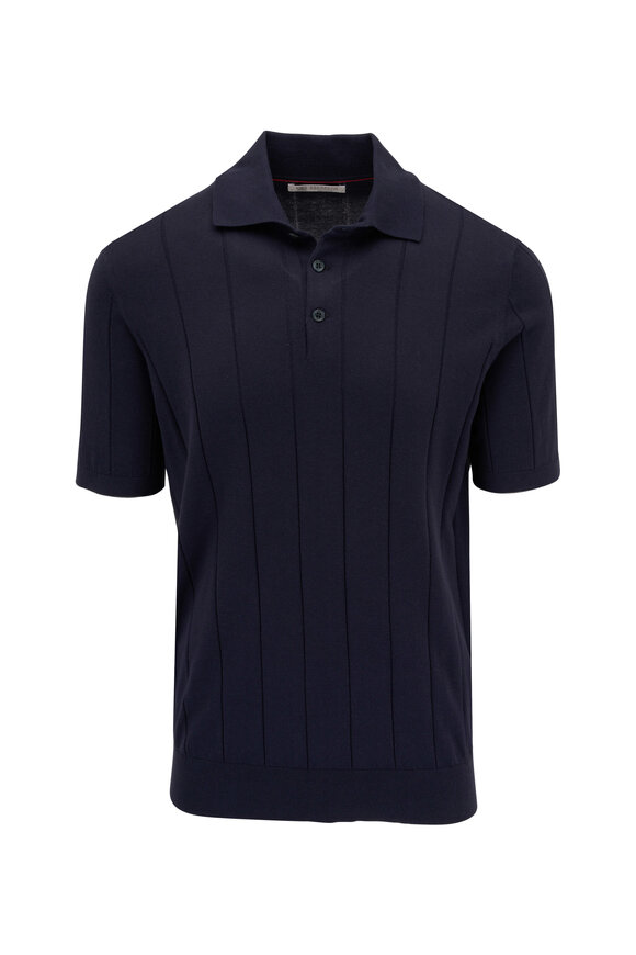 Brunello Cucinelli - Navy Wide Ribbed Cotton Polo 