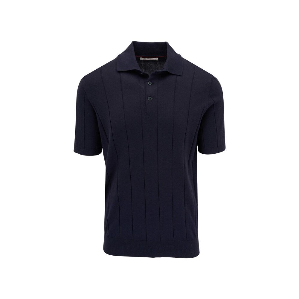 Brunello Cucinelli MBHED2675C101 関税送料込 Brunello Cucinelli - Navy Wide Ribbed Cotton Polo