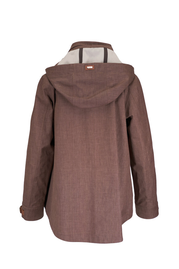 Herno Brown Linen, Wool & Silk Hooded Jacket - view 3