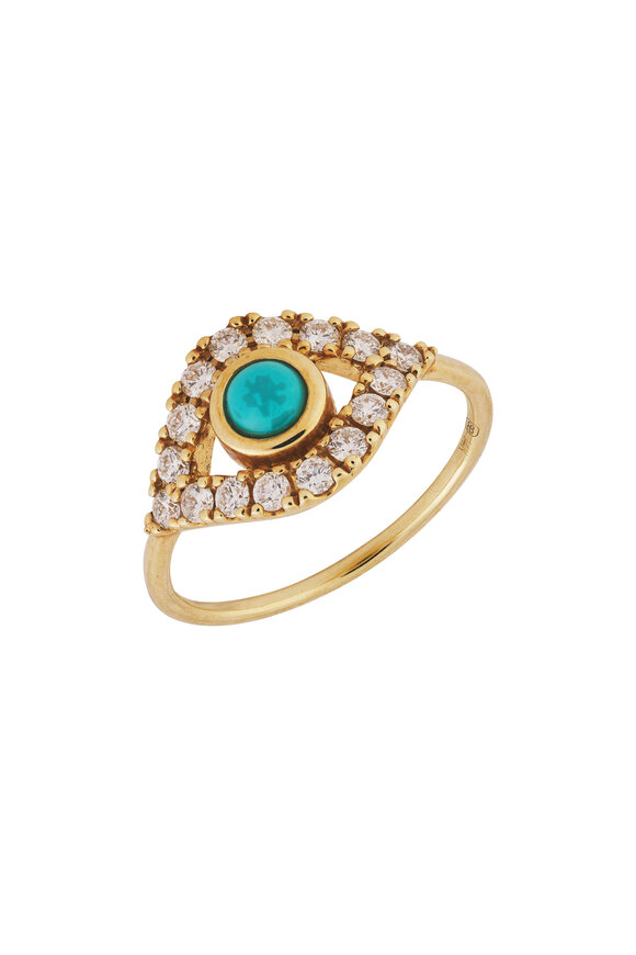 Sydney Evan 14k Yellow Gold Diamond & Turquoise Evil Eye Ring
