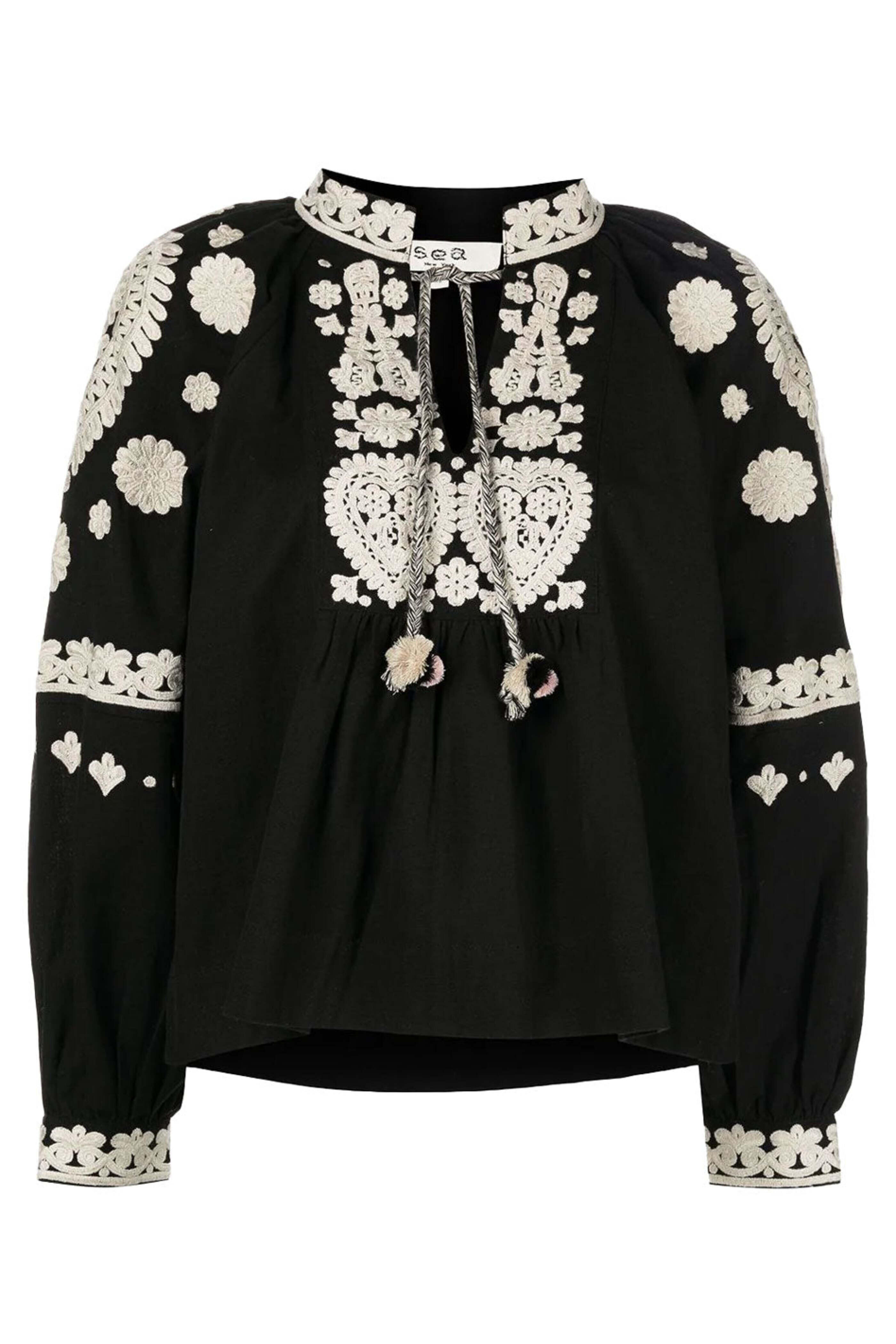 Sea NYC - Black Holly Soutache Long Sleeve Top