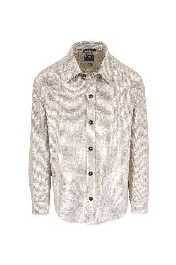 Zegna Light Beige Cashmere & Silk Donegal Overshirt - view 1