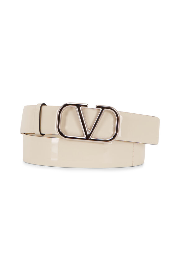 Valentino Garavani - VLogo Ivory Patent Leather Skinny Logo Belt