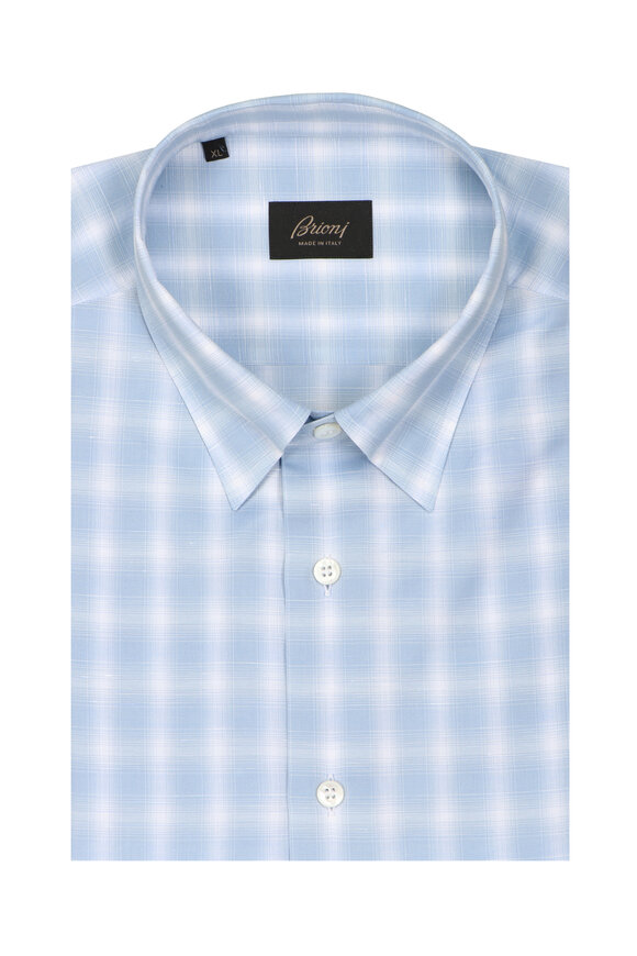 Brioni Blue & White Faded Check Sport Shirt