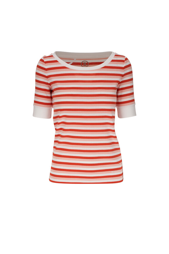 Bogner Jackie Orange & Pink Striped Elbow Sleeve T-Shirt 
