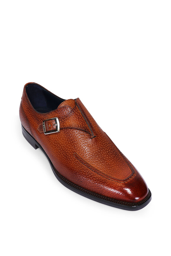 Scarpe di Bianco Mantov Burnt Caramel Leather Single Monk Strap