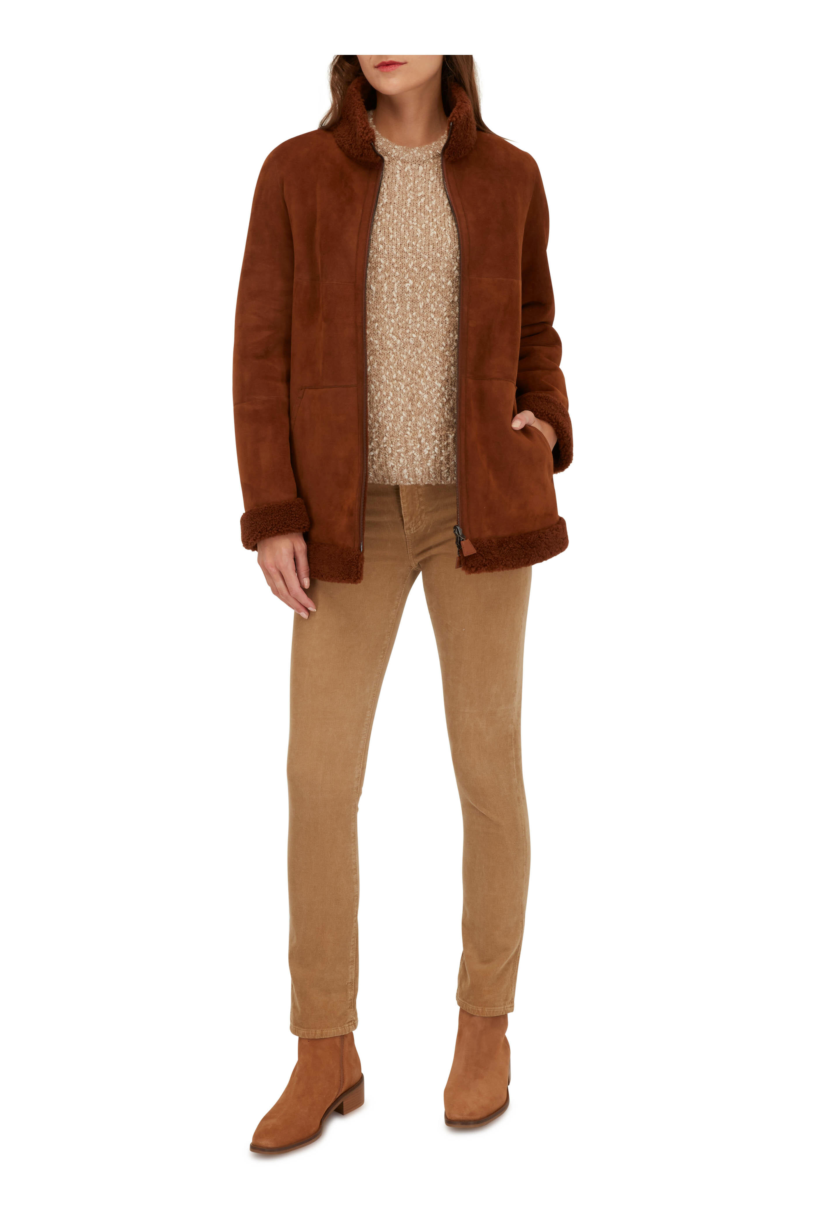 Lafayette 148 New York - Taupe Cotton, Mohair & Wool Short Sleeve Sweater