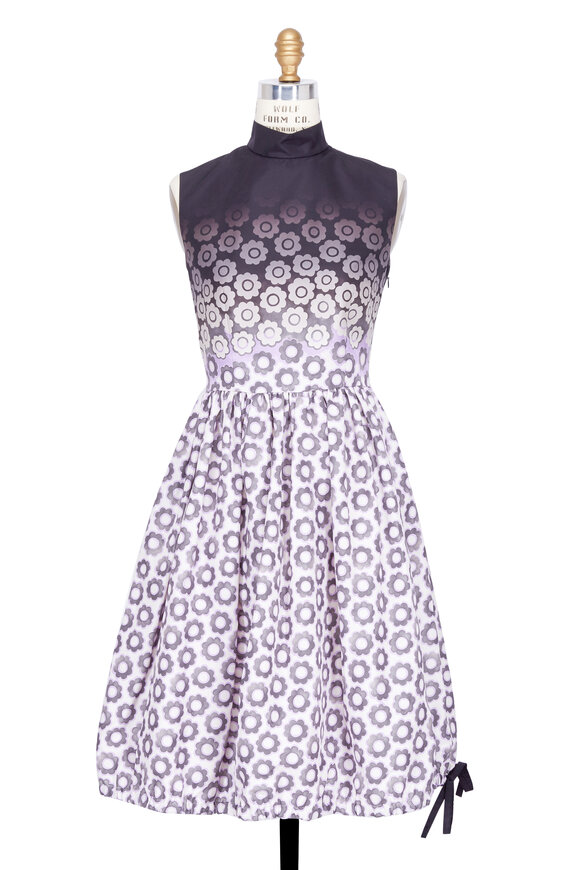 Prada - Lilac Silk Faille Daisy Print Bubble Dress