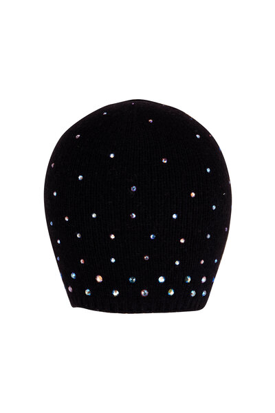 Moncler - Black Tonal Rhinestone Logo Beanie | Mitchell Stores