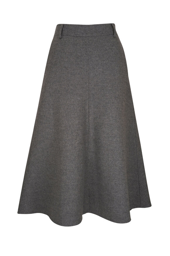 Brunello Cucinelli Gray Wool A-Line Midi Skirt 
