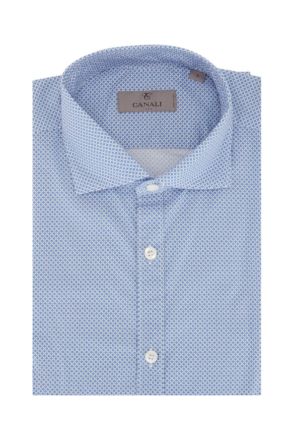 Canali - Light Blue Gingham Print Sport Shirt | Mitchell Stores