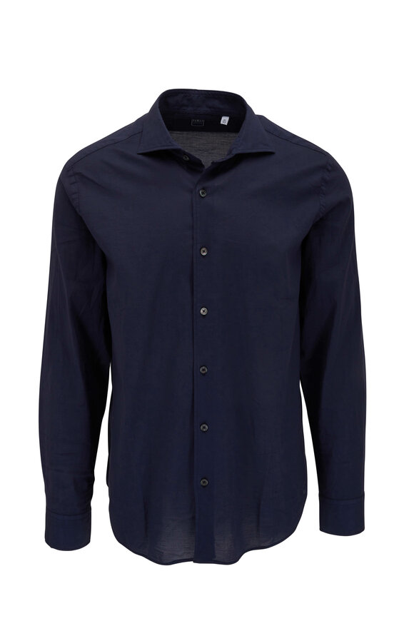 Fedeli - Navy Blue Jersey Button Down Shirt
