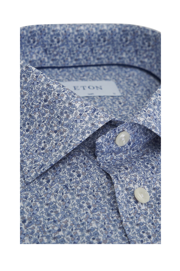 Eton - Light Blue Floral Slim Fit Dress Shirt