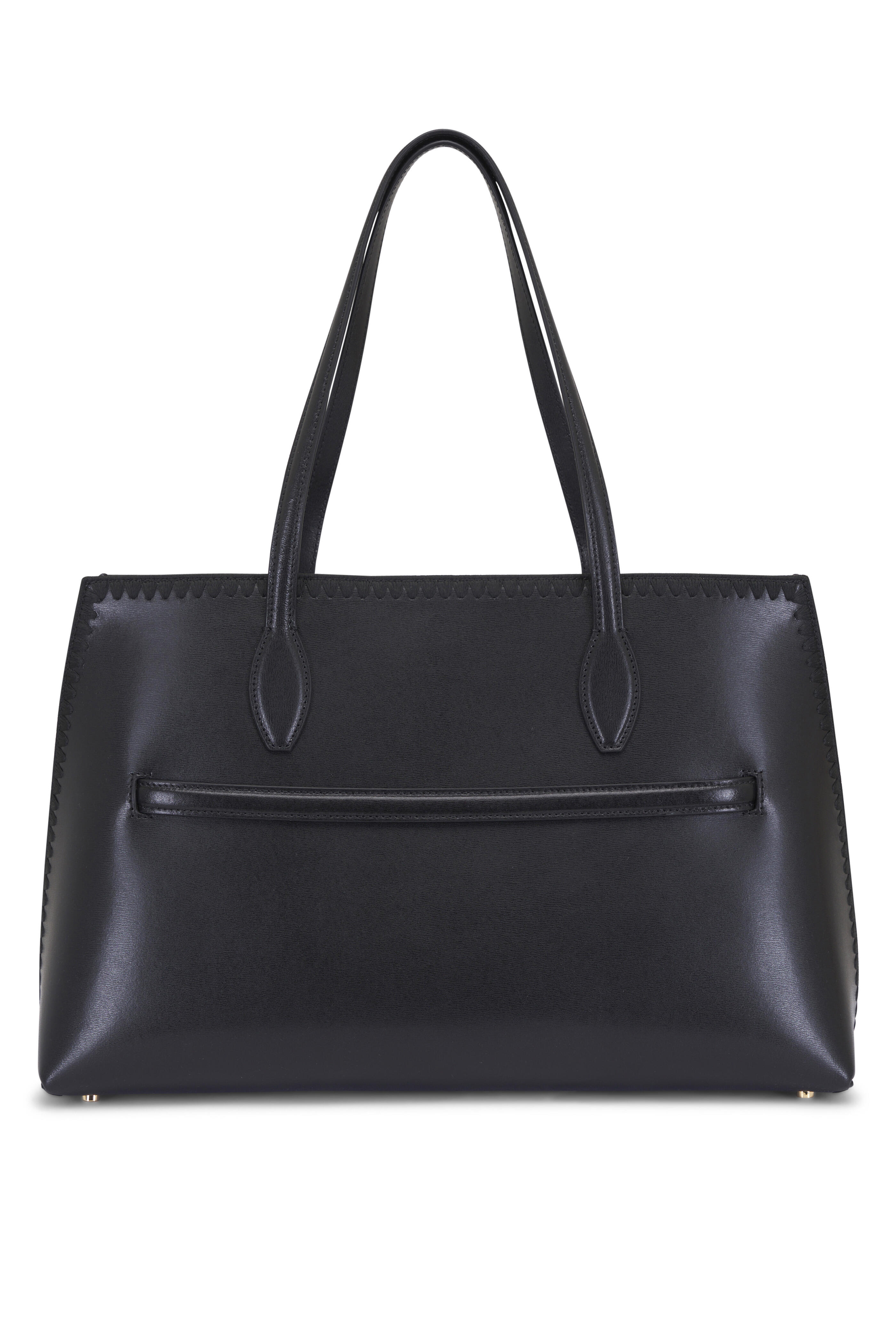 Totême - Lounge Black Embroidered Leather Tote | Mitchell Stores