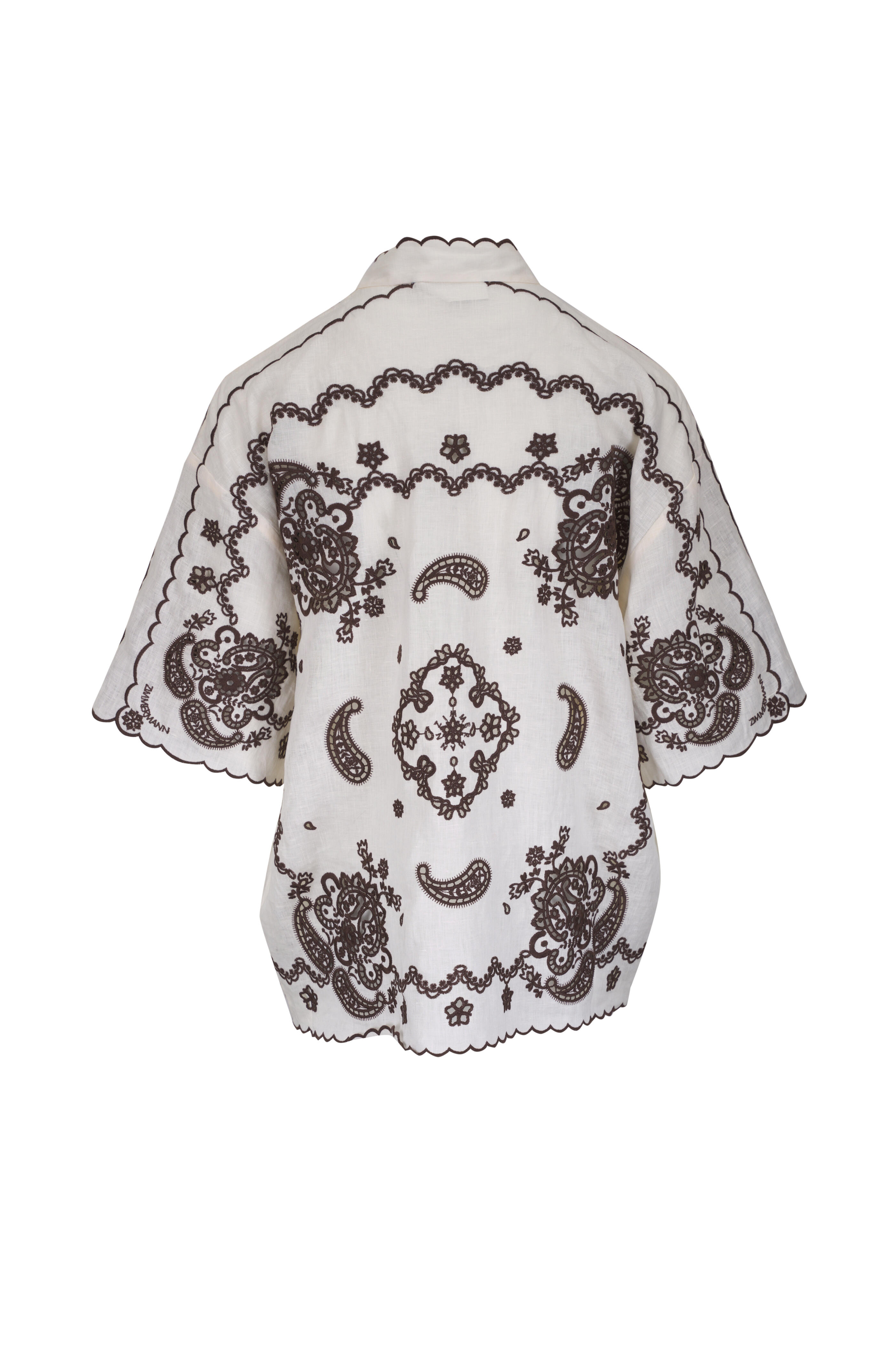 Zimmermann - Ascension Brown & Ivory Embroidered Shirt