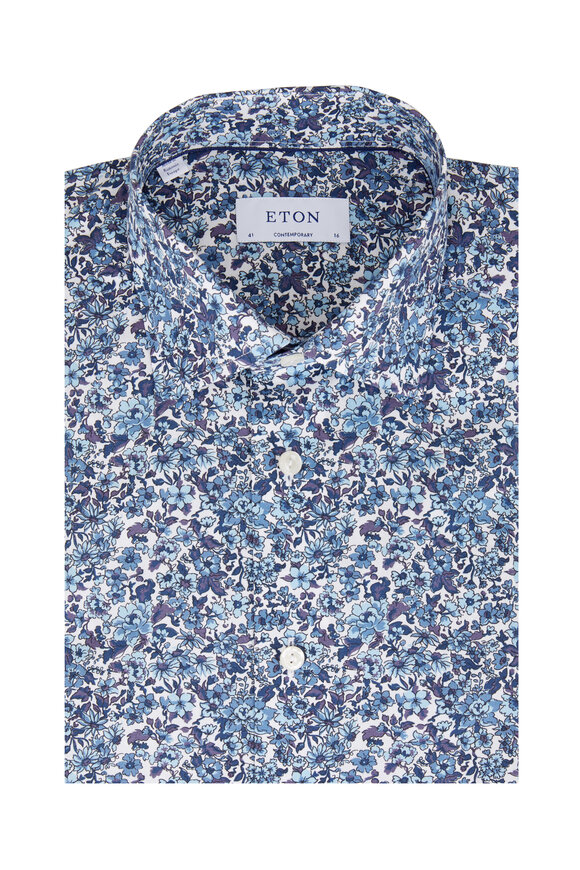Eton - Blue Floral Contemporary Fit Sport Shirt