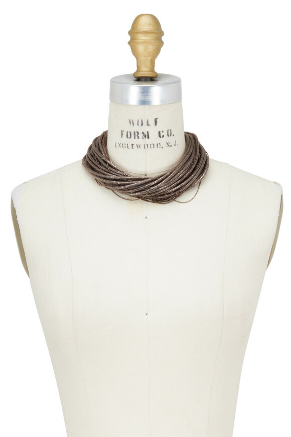 Brunello Cucinelli - Graphite Leather & Monili Multi Layer Necklace