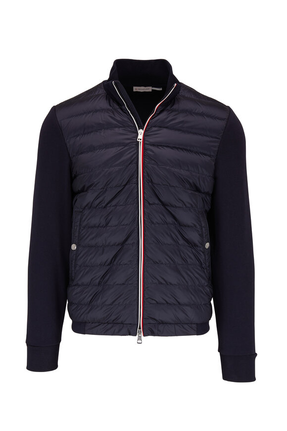 Moncler - Navy Knit Sleeve Quilted Front Down Jacket