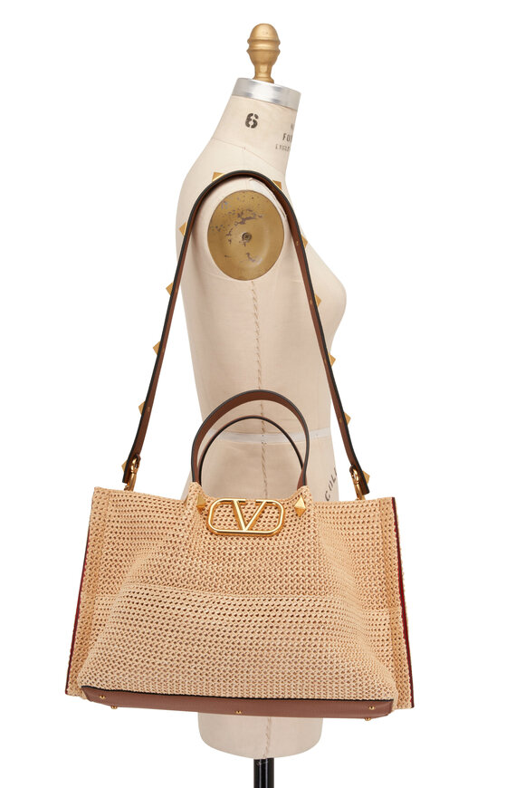 Valentino Garavani - Summer Woven Raffia & Brown Leather VLOGO Tote 