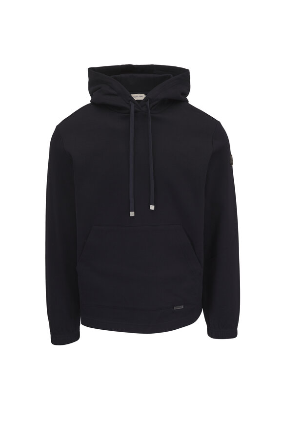 Moncler Navy Leather Logo Jersey Quarter-Zip Pullover