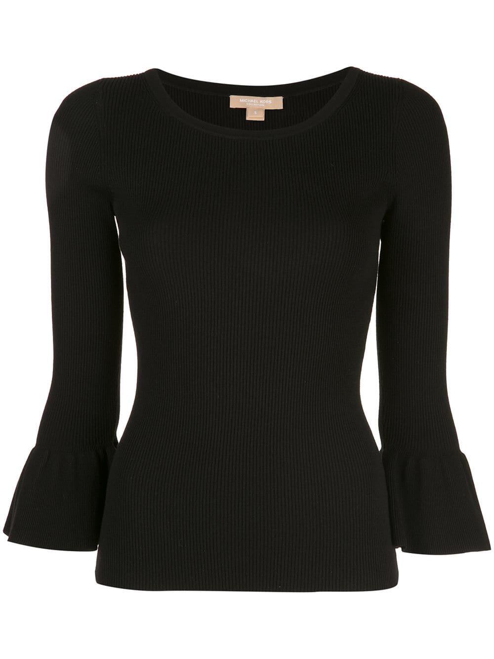 Michael Kors Collection - Black Ribbed Fluted Cuff Sweater
