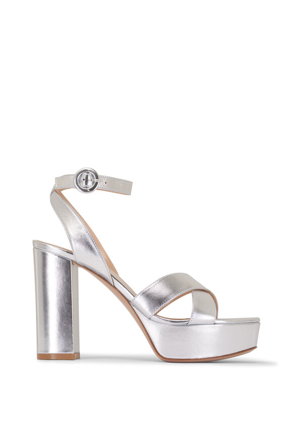 Gianvito Rossi Sabrina Silver Nappa Leather Platform Sandal, 70mm - view 3