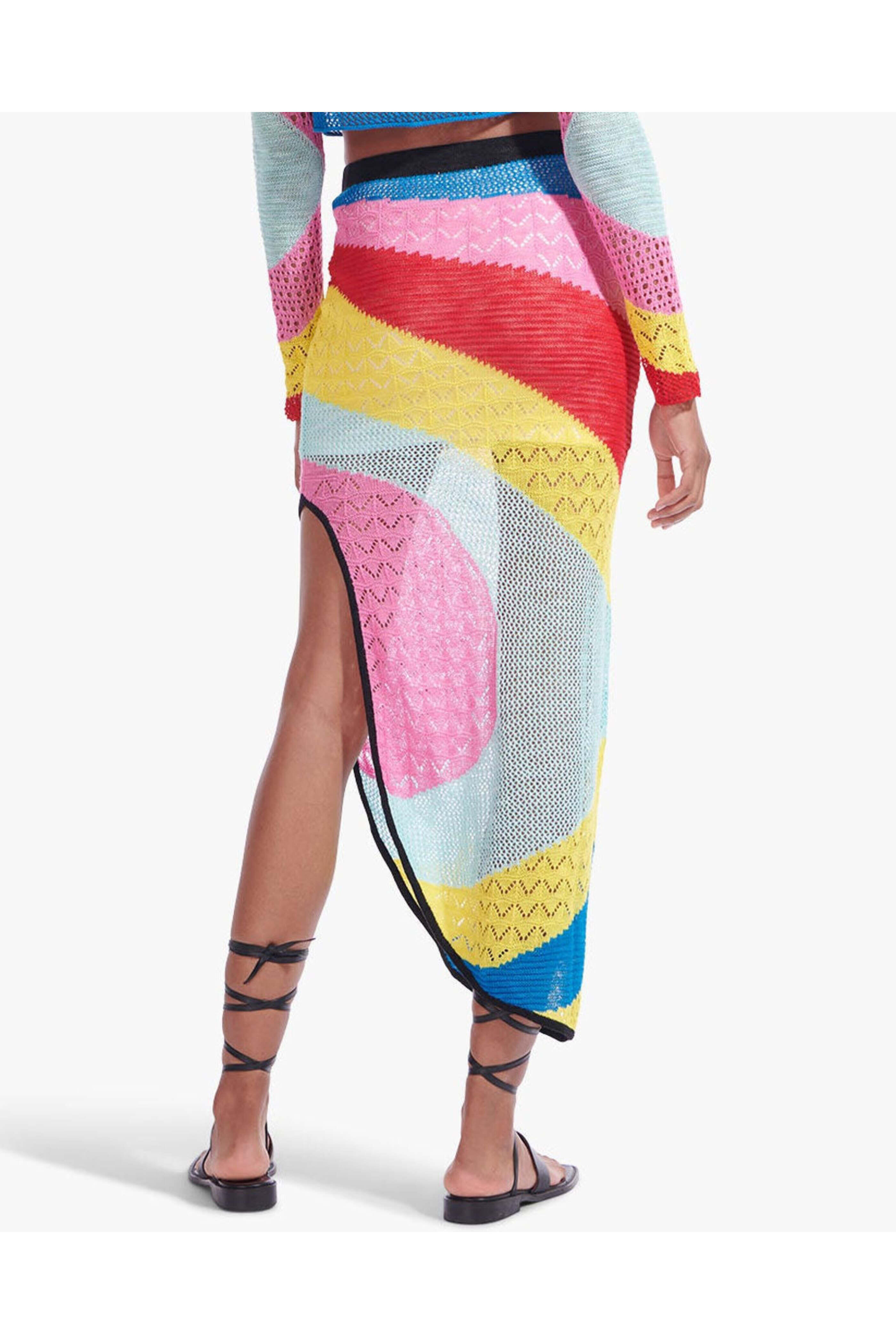 Staud - Rainbow Stripe Crochet Centre Midi Skirt