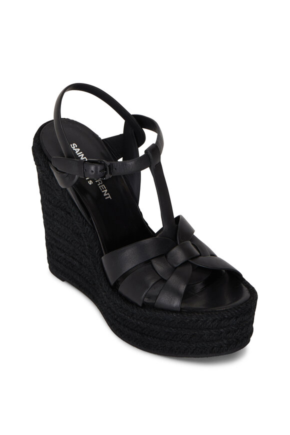 Saint Laurent - Tribute Black Leather Espadrille Wedge, 95mm