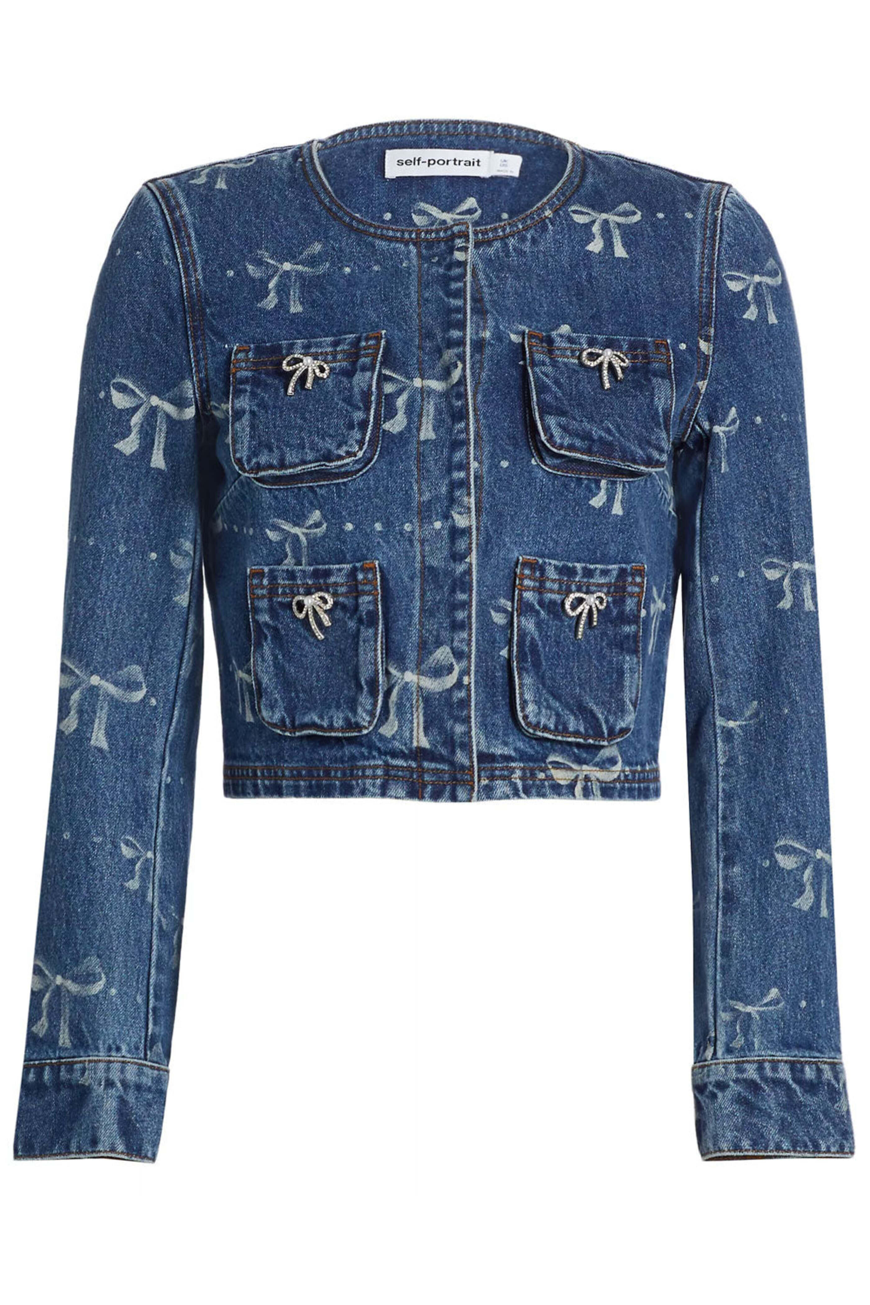ジャケット Self-Portrait Denim Jacket Denim Bow Print Jacket – self-portrait