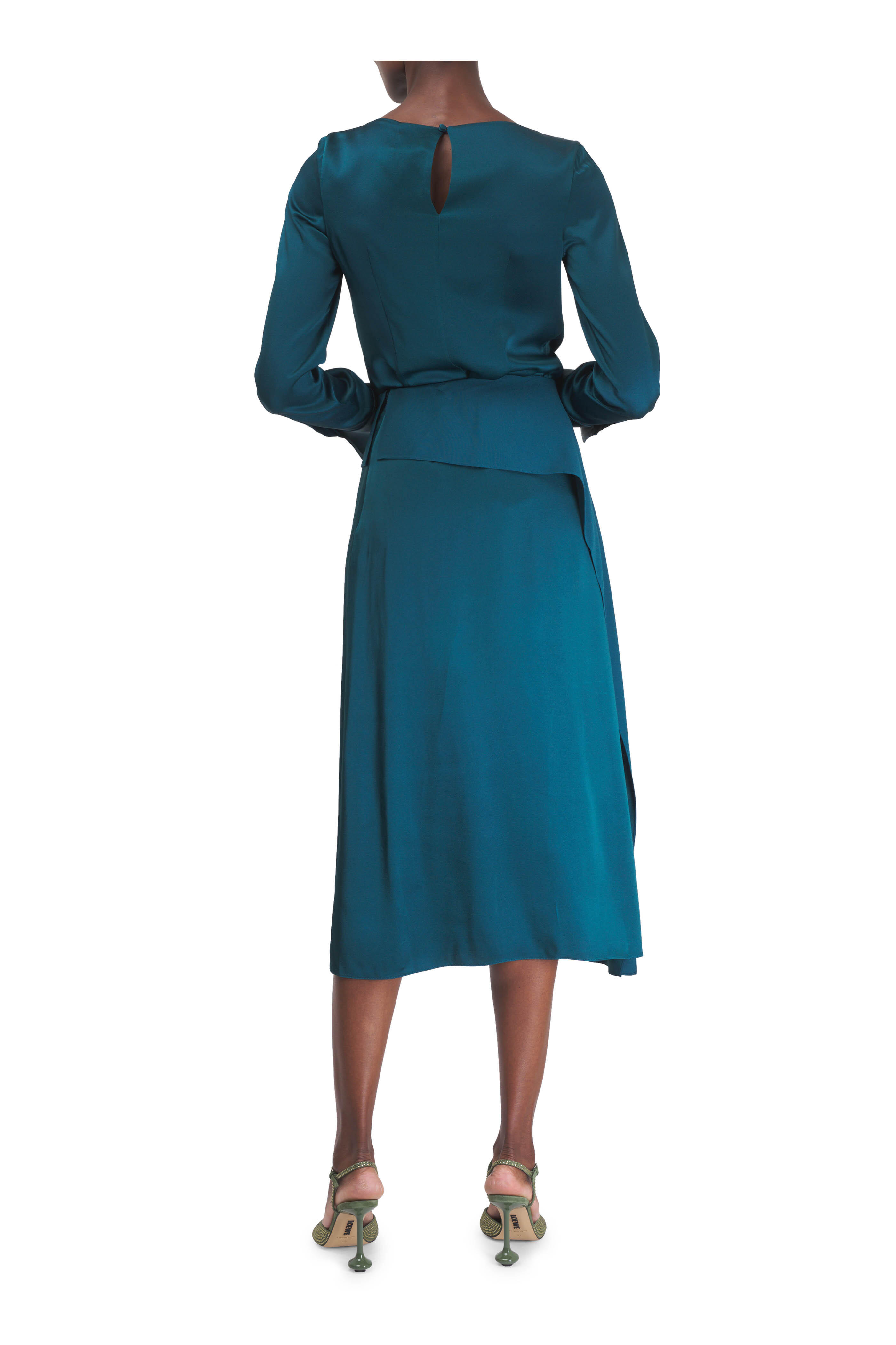 Erdem - Tempest Teal Satin Cady Midi Skirt