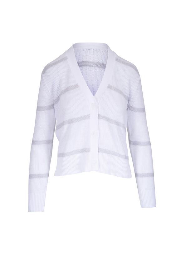 Kinross White Lurex Stripe Cardigan