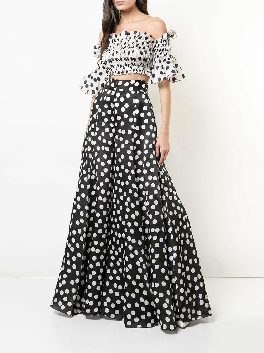 Carolina Herrera Black & White Silk Polka Dot Ruffle Dress