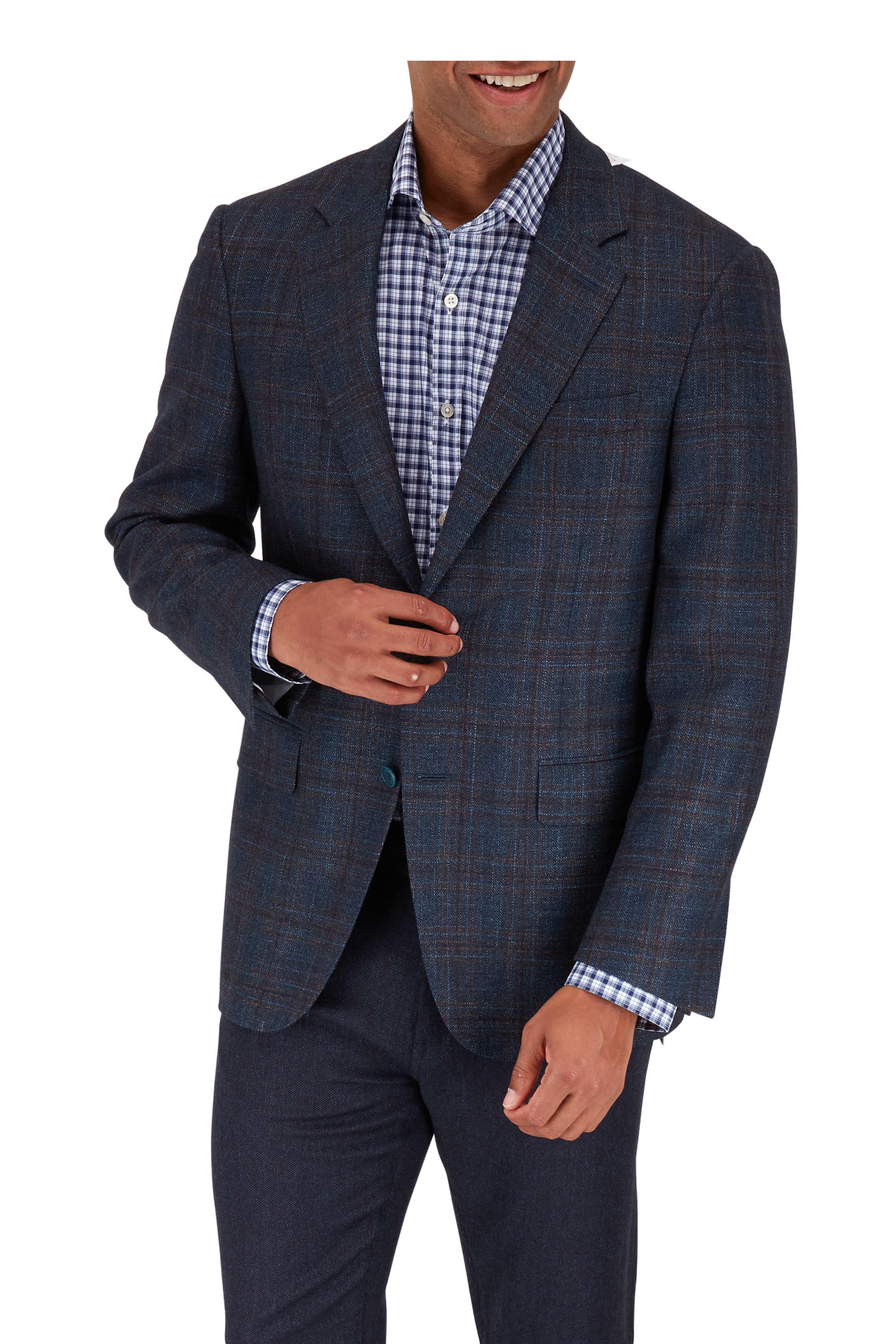 Canali - Teal & Brown Wool Windowpane Sportcoat | Mitchell Stores