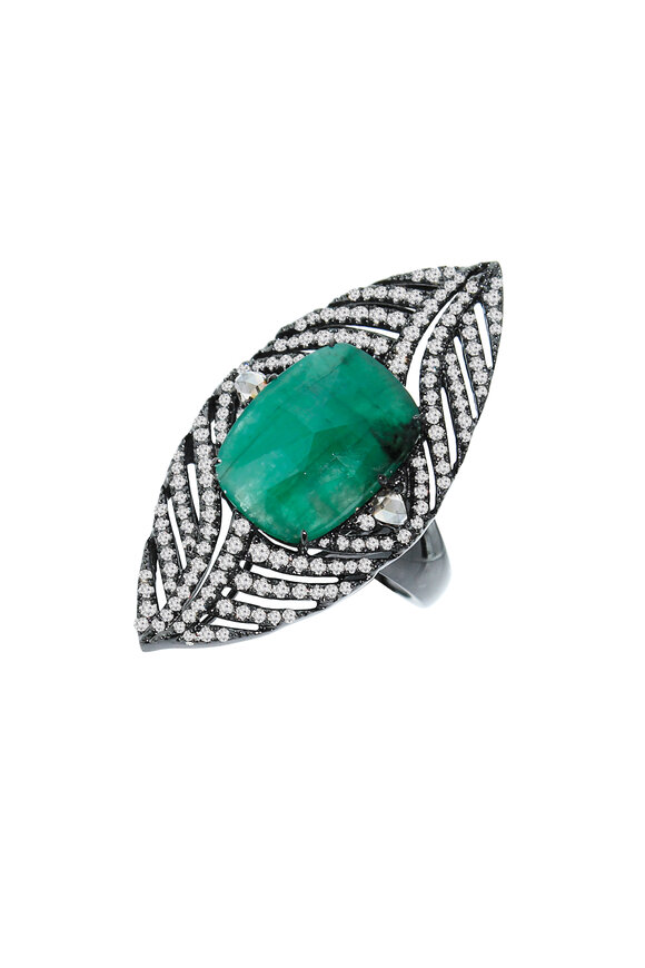 Sutra - 18K Gold & Black Rhodium Emerald & Diamond Ring