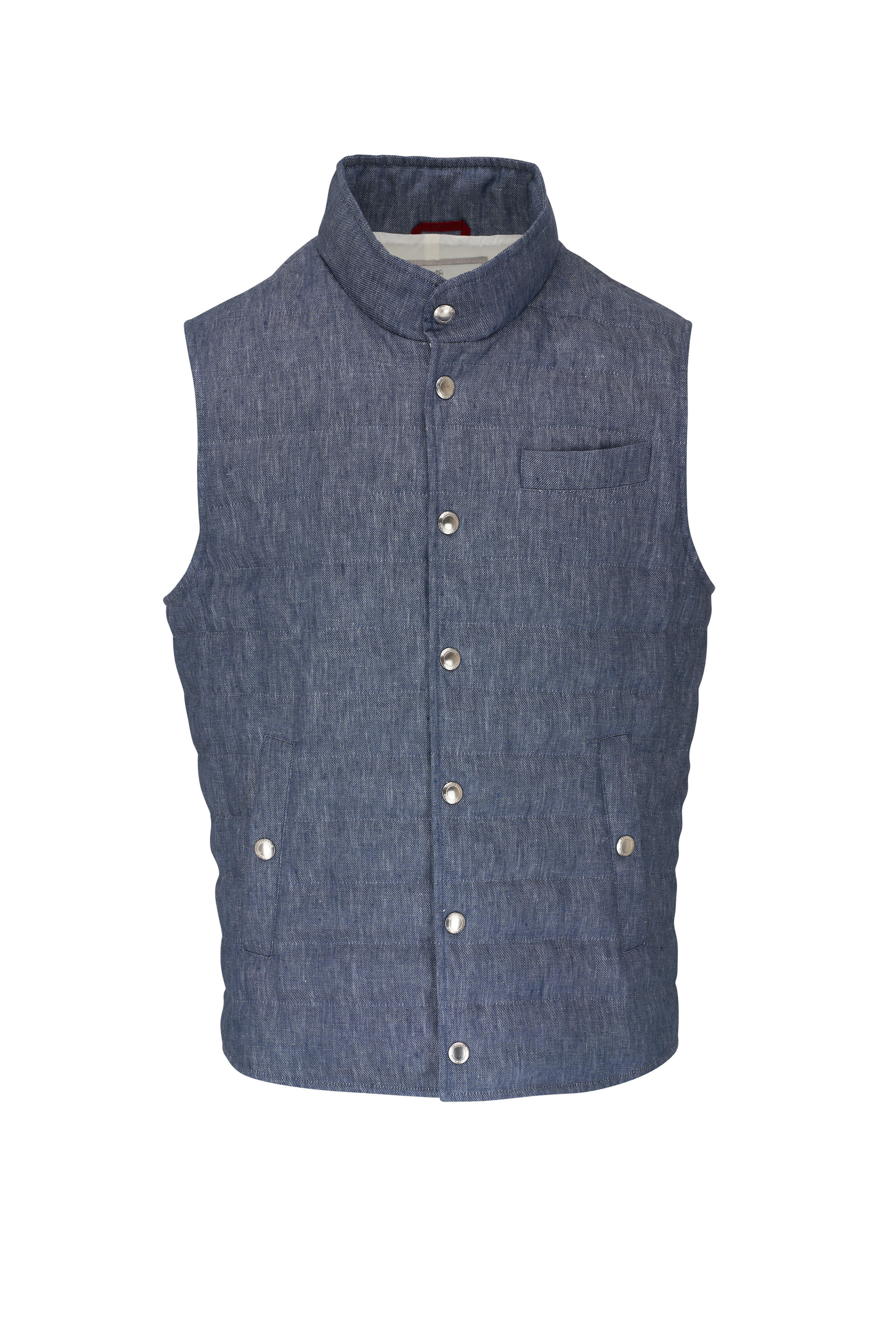 ベスト・ジレ BRUNELLO CUCINELLI Women Vests M0PV05172 C6352 BLUE Brunello Cucinelli - Quilted Blue Linen & Wool Puffer Vest