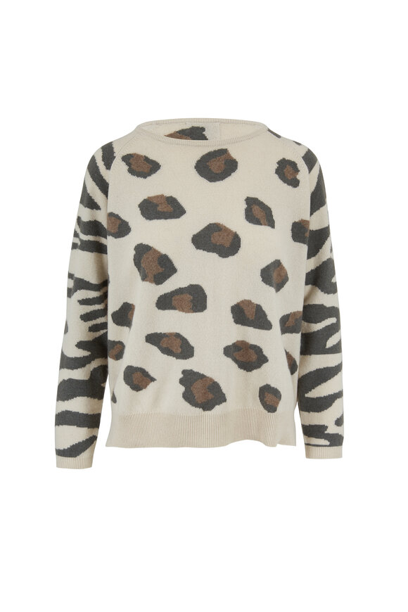 Jumper 1234 - Bone Leopard & Tiger Print Cashmere Sweater
