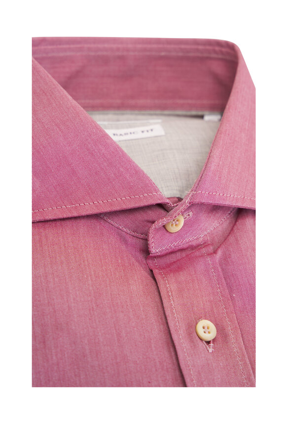 Brunello Cucinelli Coral Solid Cotton Woven Sport Shirt - view 2