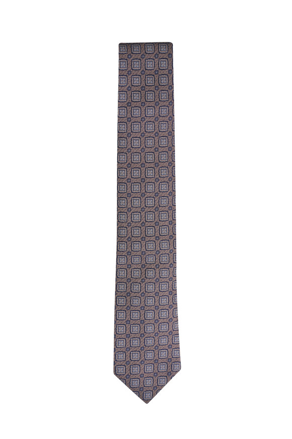 Brunello Cucinelli Brown & Gray Geometric Jacquard Silk Necktie