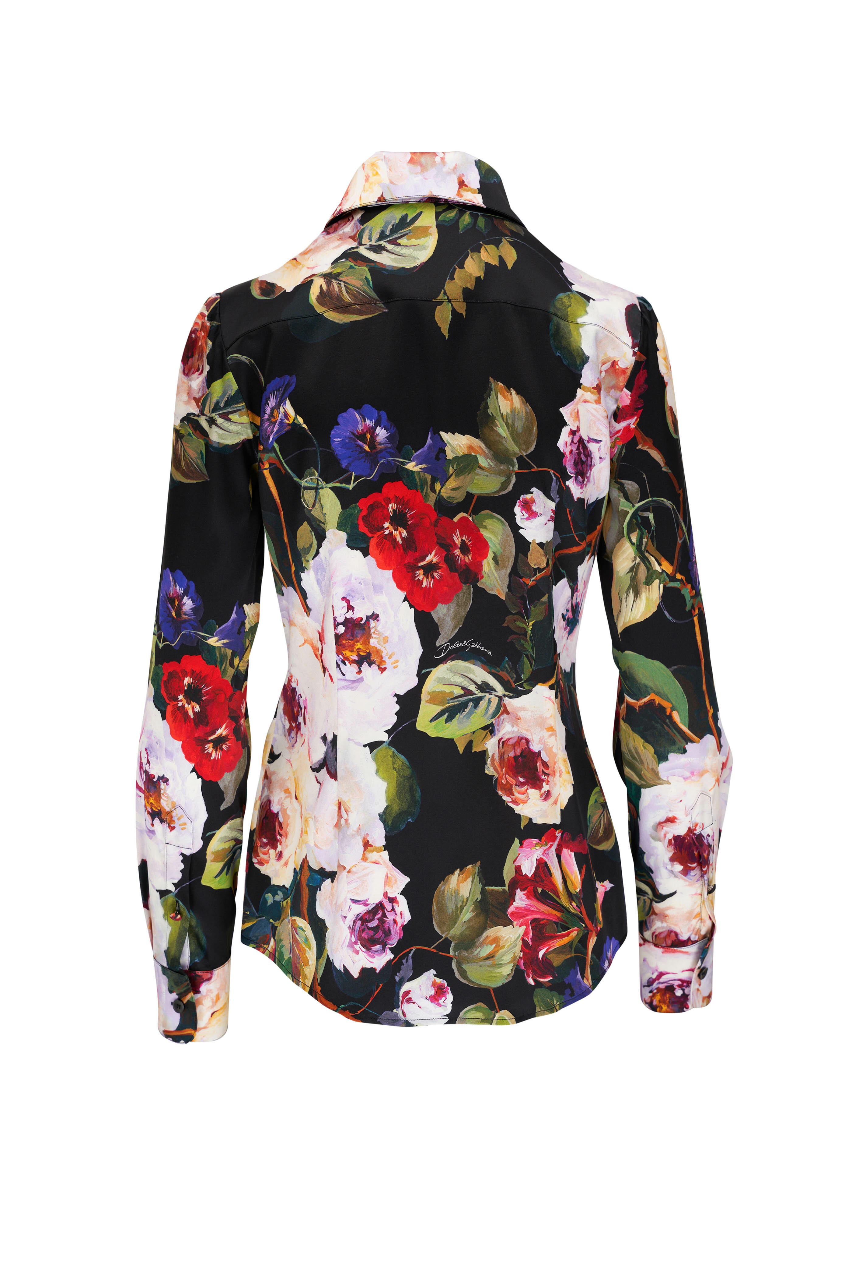 Dolce & Gabbana - Black Flower Printed Stretch Button Up Shirt