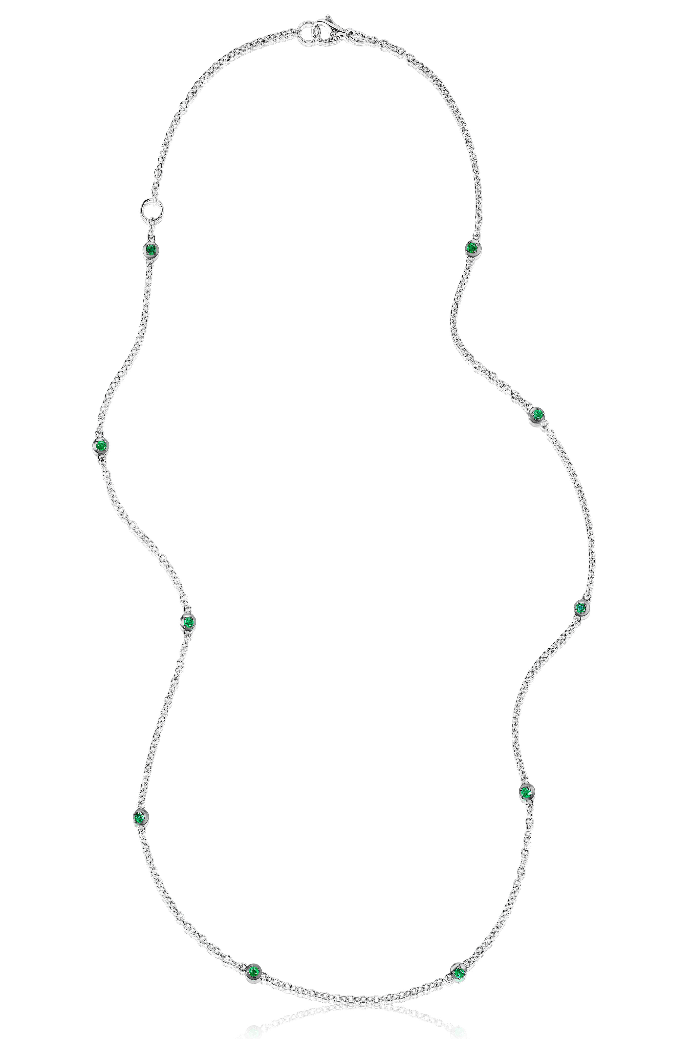 Nam Cho - 18k White Gold Emerald Station Necklace