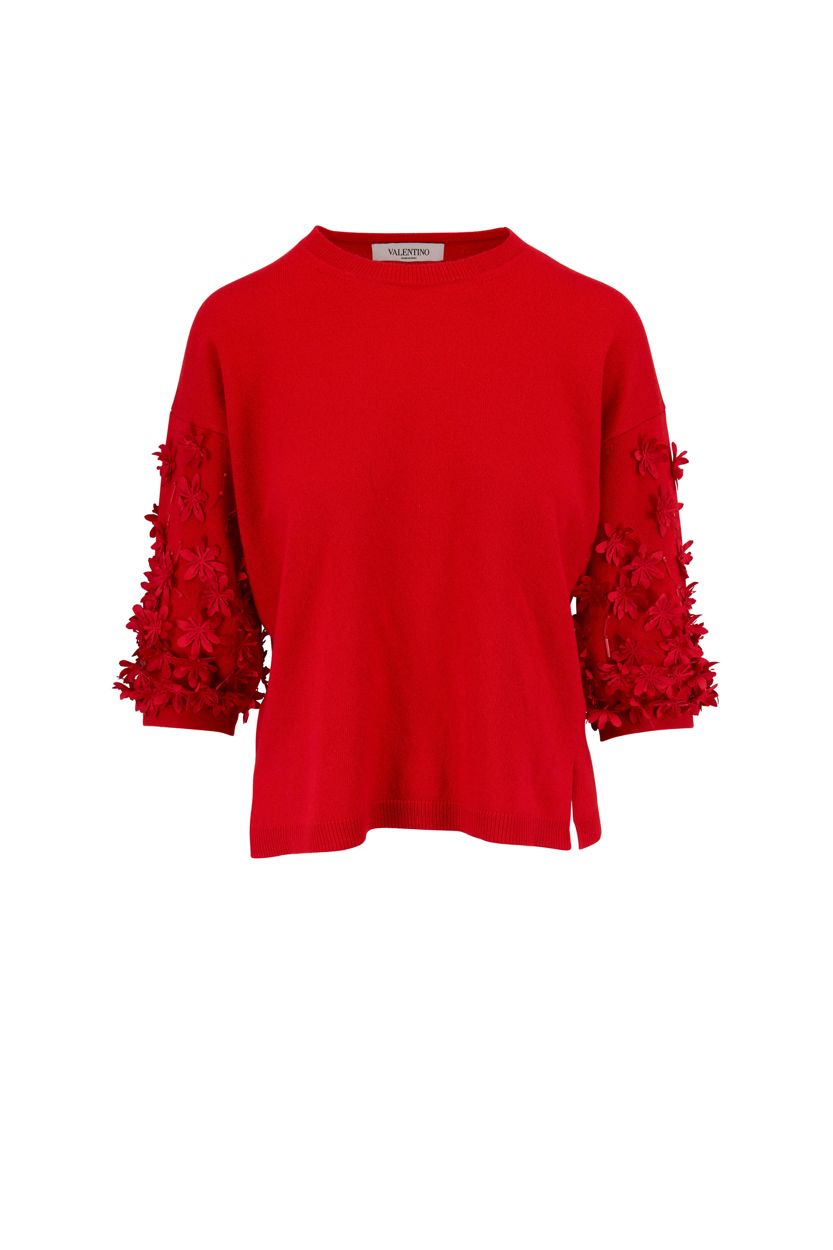 Valentino - Red Wool & Cashmere Floral Appliqué Sweater