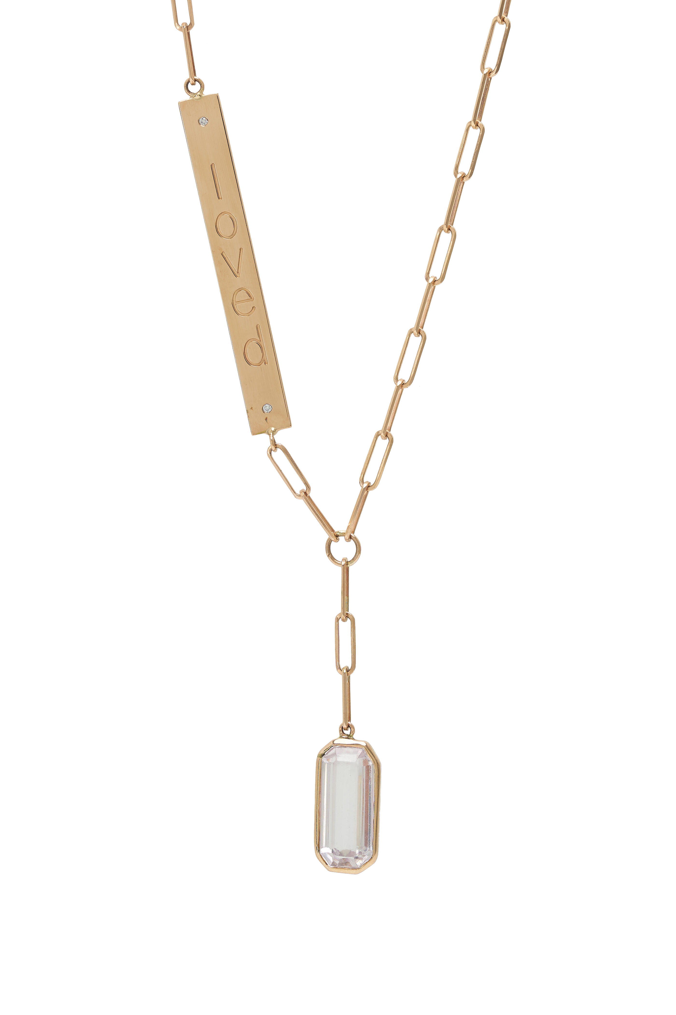 Genevieve Lau Rose Gold Loved Bar & Kunzite Charm Necklace
