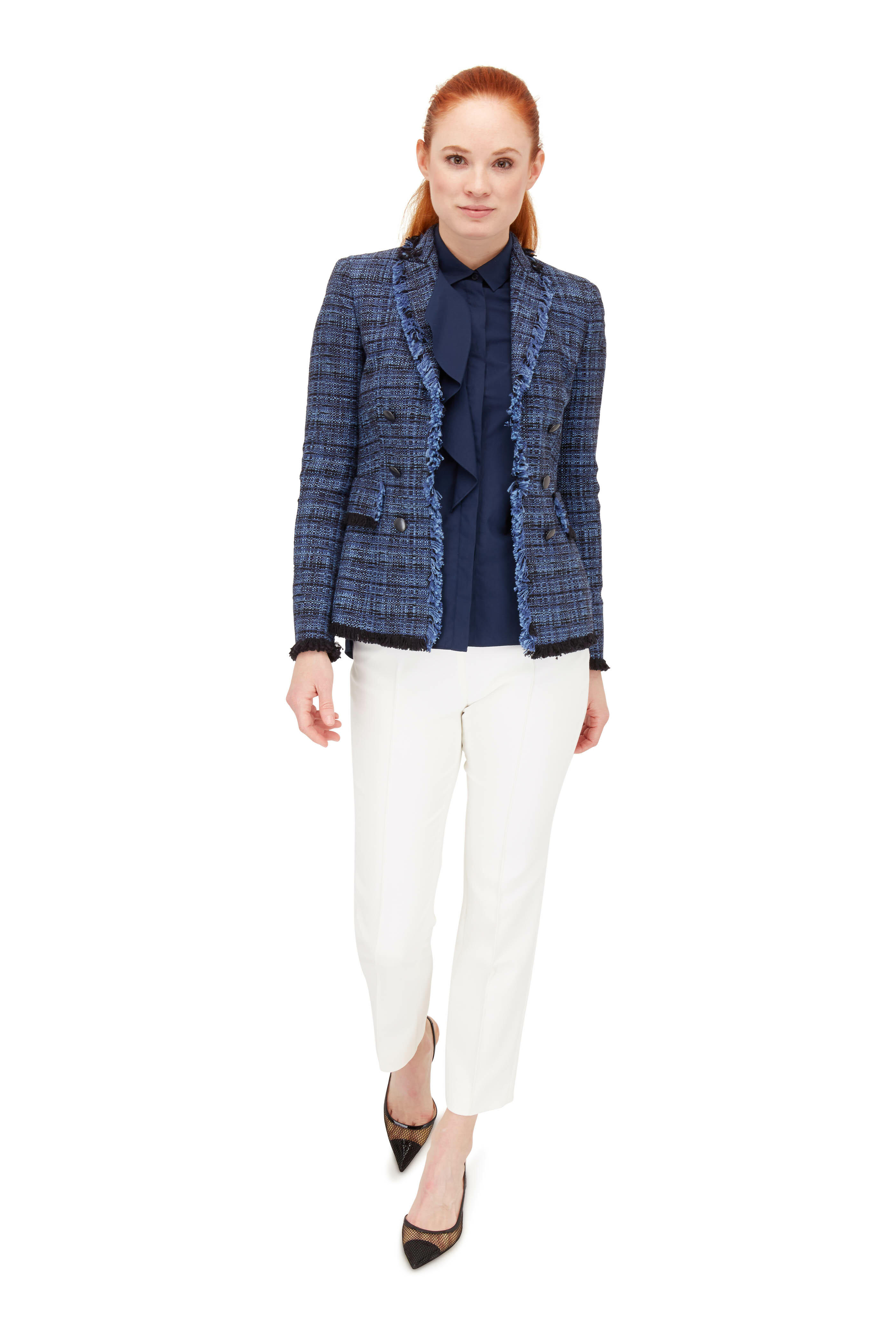 Akris Punto - Navy Blue Cotton Ruffle Sleeveless Blouse