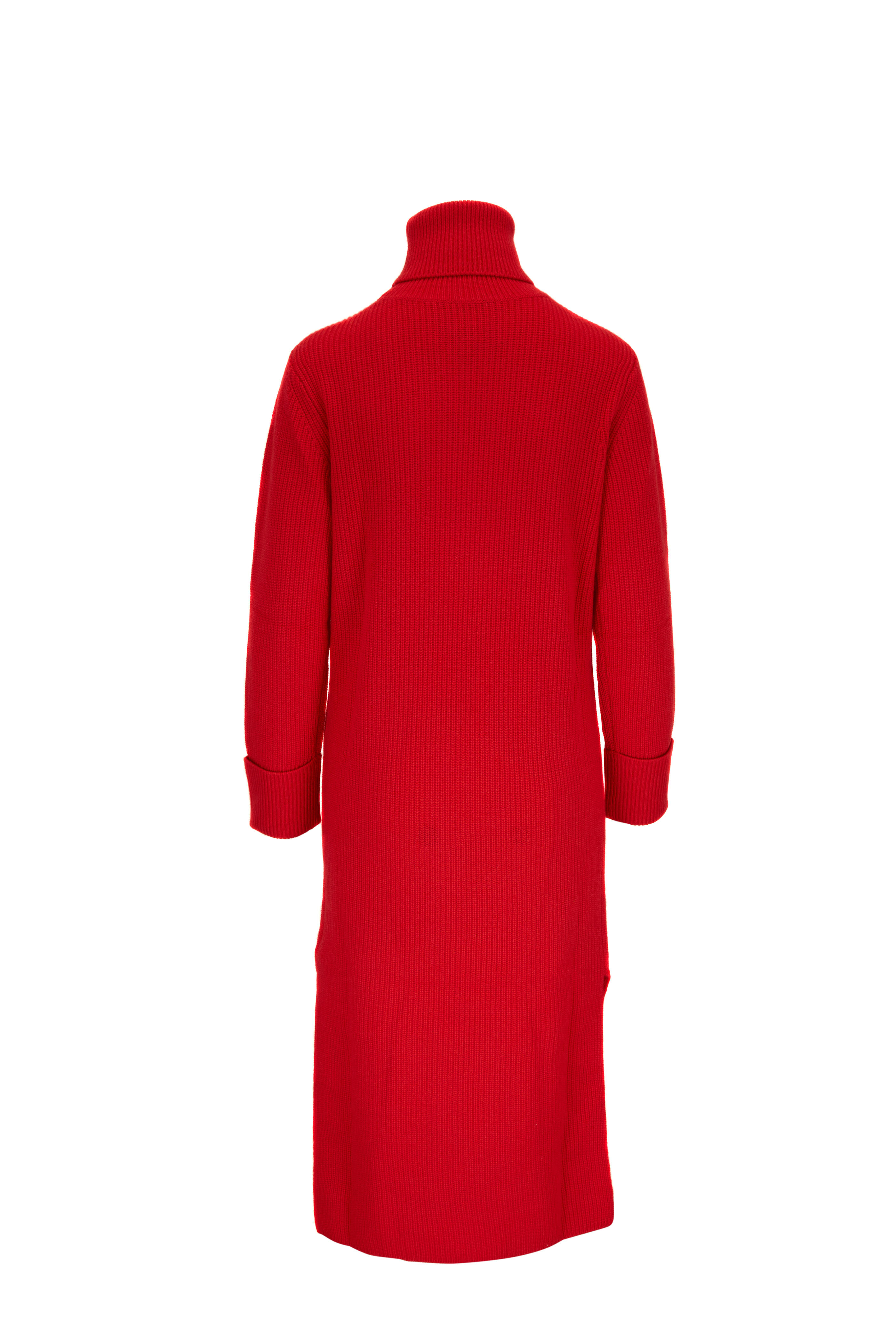 Carolina Herrera - Lacquer Red Cashmere Rib Knit Turtleneck Dress