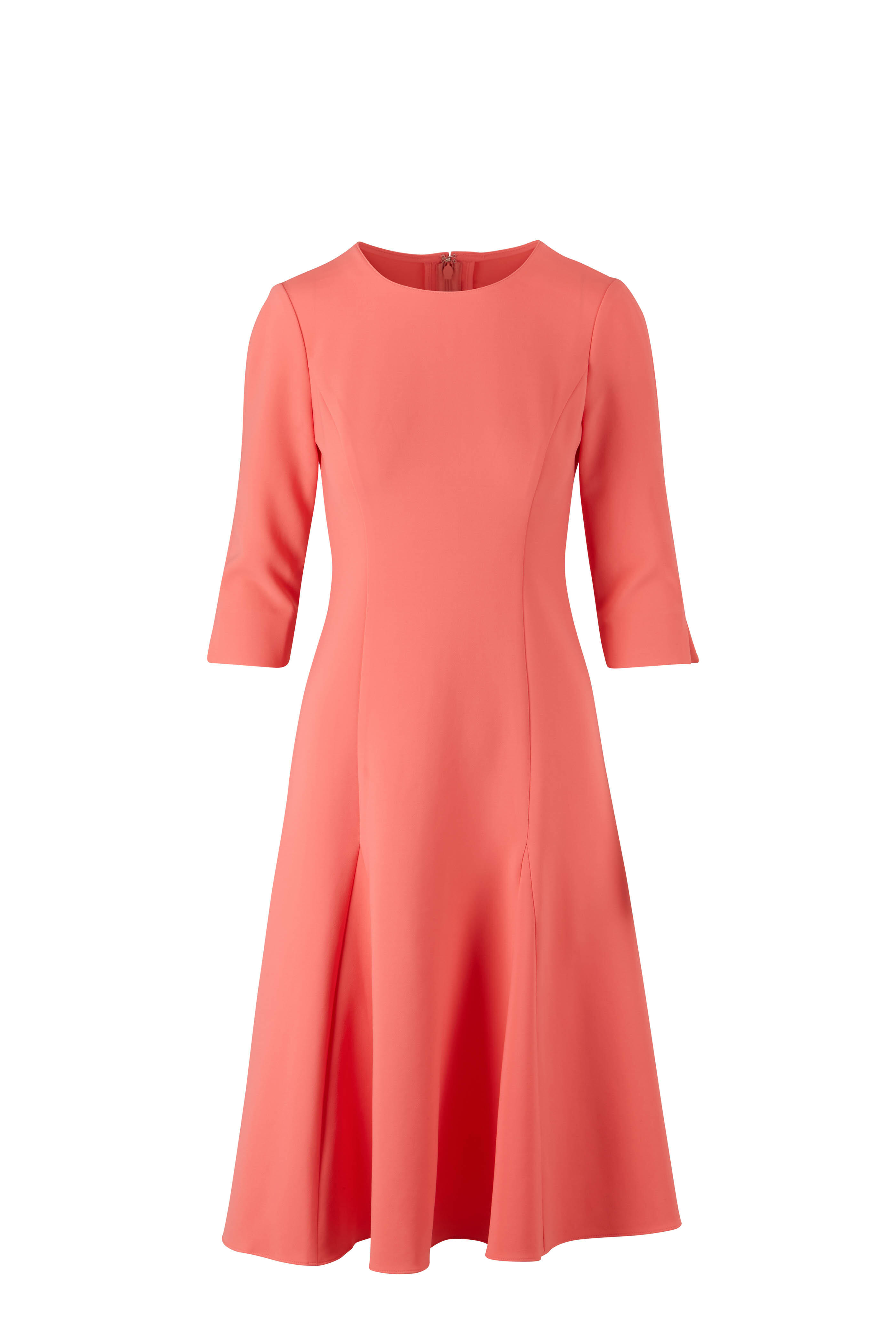 Carolina Herrera - Godet Melon Three-Quarter Sleeve Sheath Dress