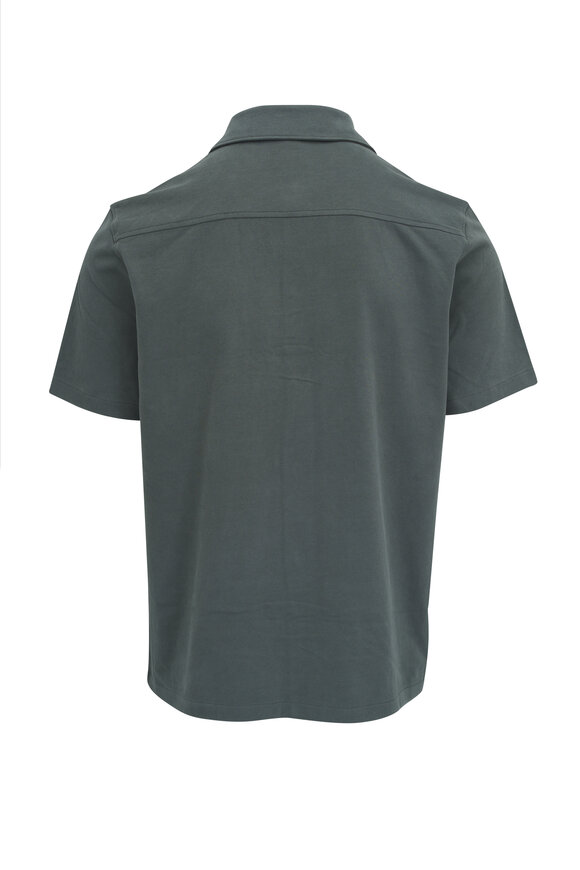 Vince - Petrol Green Sueded Jersey Button Down Shirt